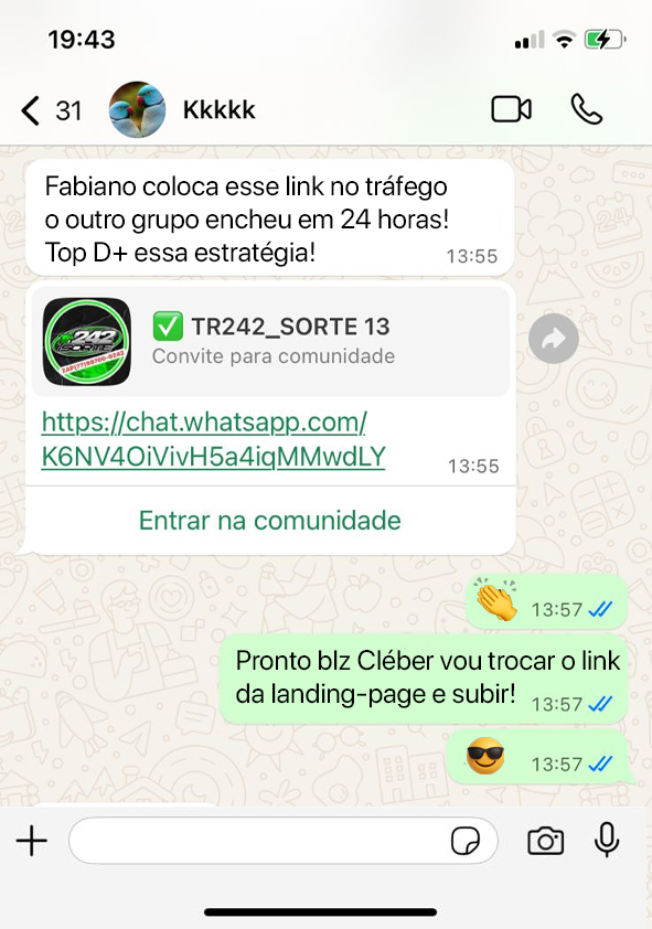 Print de conversa com Cléber